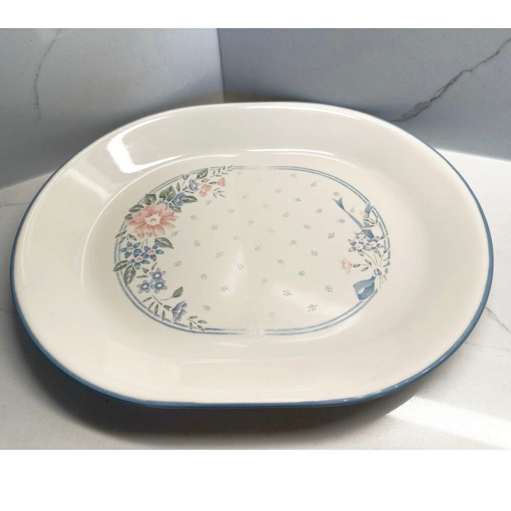 Corelle Symphony 12" Oval Serving Platter 1990-1994 Blue Pink Floral Design